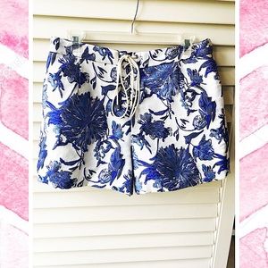 Blue & White Floral Tailored Shorts
